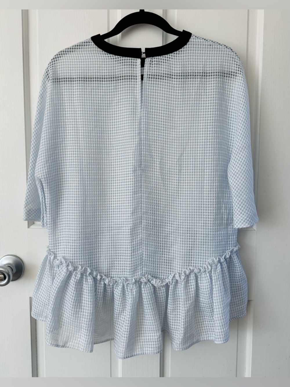 English Factory Gingham Blue & White Ruffle Peplum Top Size S - Picture 4 of 11